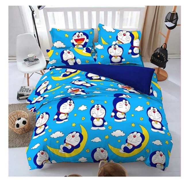 Ga Trải Giường Vải Lanh Cotton Hình Doraemon / Hello Kitty Dễ Thương