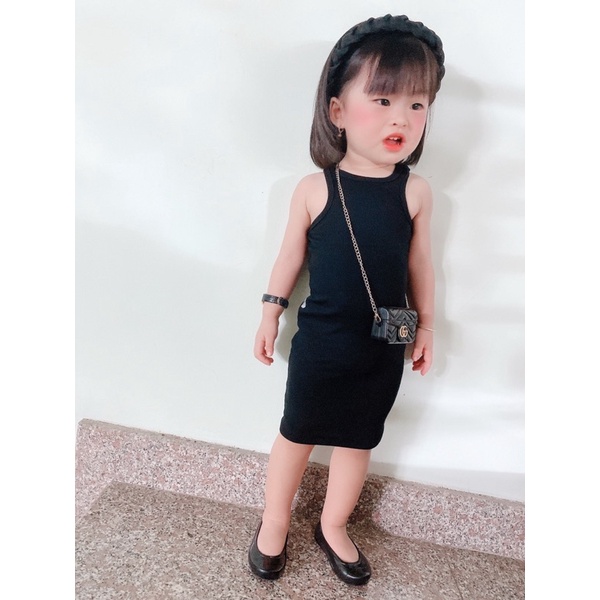 Đầm Body Thun Dáng Ba lổ Cho Bé Gái Chất Liệu Mềm Mại Có Dãn