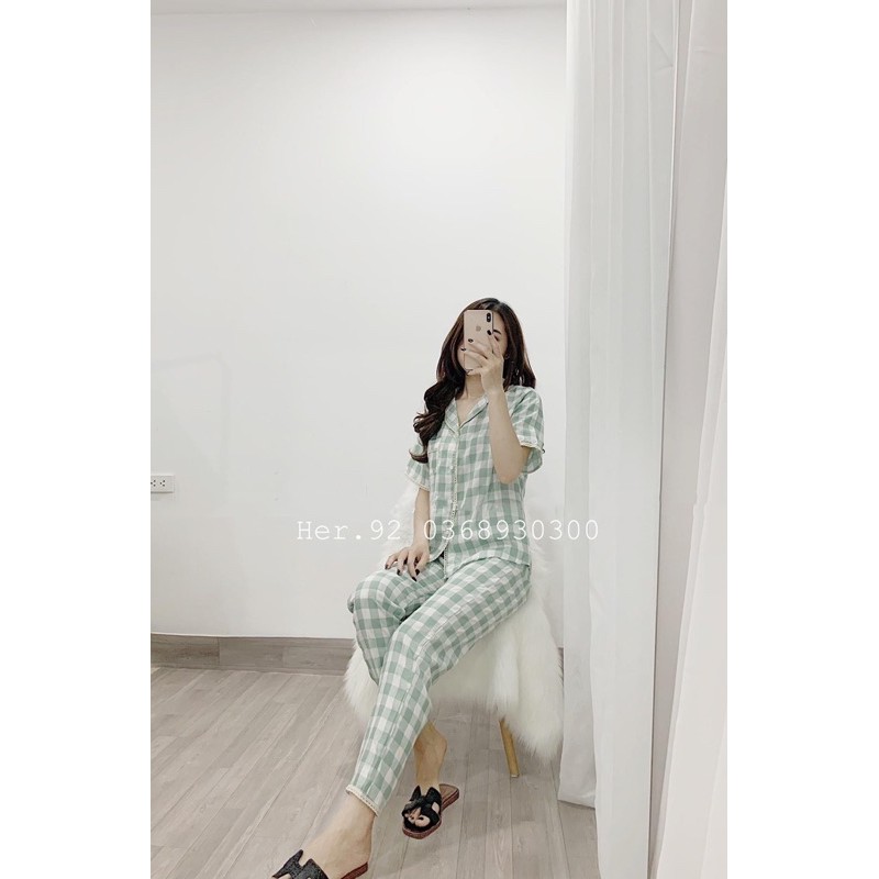 BỘ ĐỒ NGỦ PIJAMA KẺ Ô HÀN QUỐC CAO CẤP