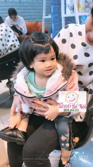 [HÌNH THẬT- VIDEO- HÌNH BÉ ĐỘI-2 mầu] Bộ đầu tóc giả tém cho bé gái - tóc giả cho bé 1-4 tuổi