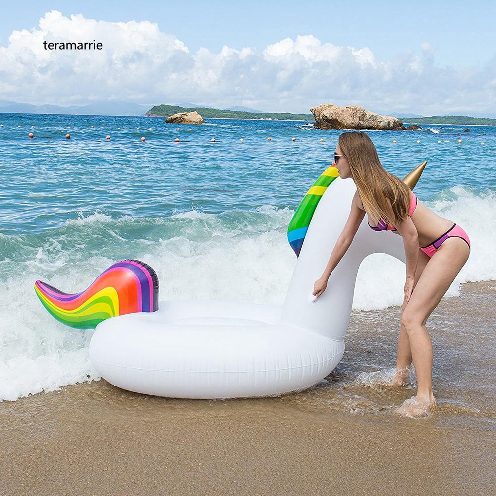 TM♥Inflatable Rainbow Unicorn Water Float Ride-on Swimming Pool Lounger Beach Raft