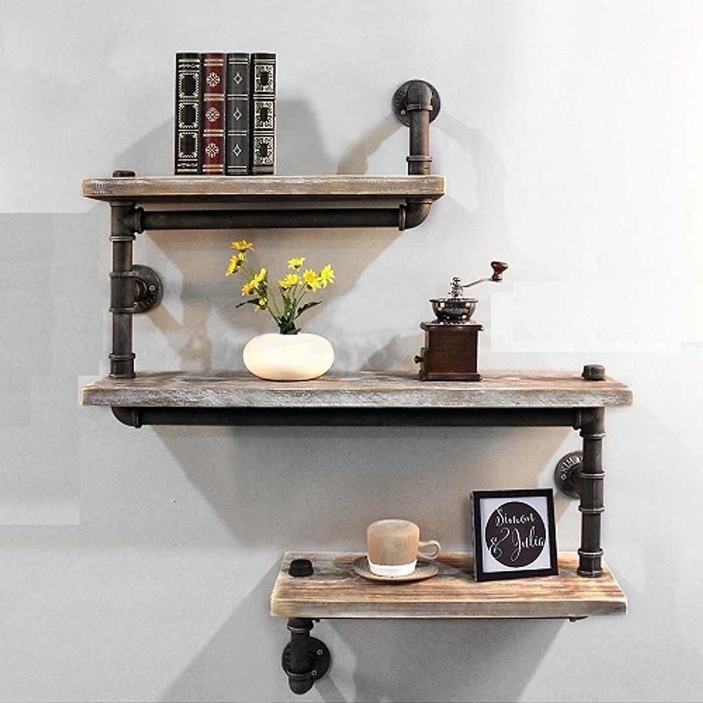 Kệ ống nước kệ sách kệ treo tường 3 tầng decor trang trí nhà và quán cafe bằng ống sắt sáng tạo đẹp, độc, lạ