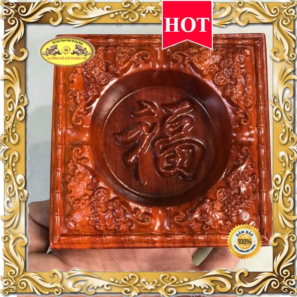 Gạt Tàn gỗ Hương, Gạt Tàn Thuốc Lá Gỗ Chạm khắc cực đẹp, Tinh Tế. KT 15x15cm ( Gỗ Hương)