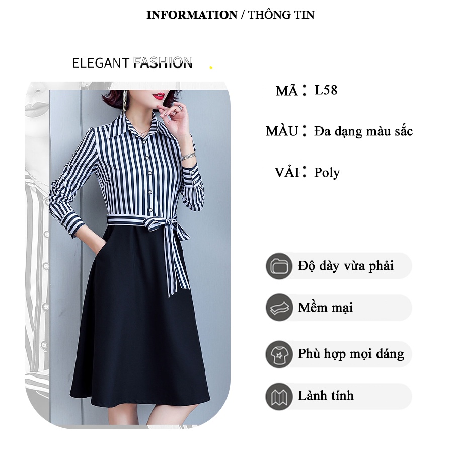 Váy trung niên tay dài sang trọng phong cách công sở bigsize cao cấp dự tiệc thiết kế dáng xòe L58 - WB WOMAN &amp; BEAUTY