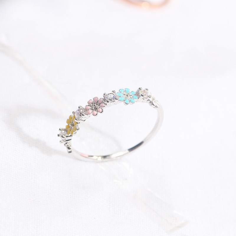 Nhẫn hoa cúc đính đá Zircon cho nữ dễ thương phong cách Hàn Quốc J722