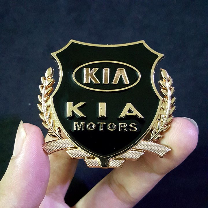 Bộ 2 miếng dán logo kim loại chữ KIA bông lúa