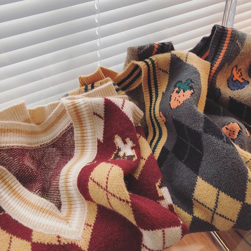 Áo Sweater Không Tay Cổ Chữ V Họa Tiết Sọc Caro Phong Cách Retro Thời Trang Hàn Quốc Cho Nam