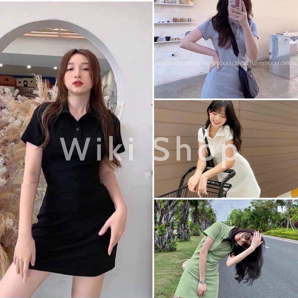 Váy polo cộc tay dáng body trơn màu - Váy đầm nữ cổ polo cộc tay freesize chất thun co giãn 4 chiều giá siêu rẻ