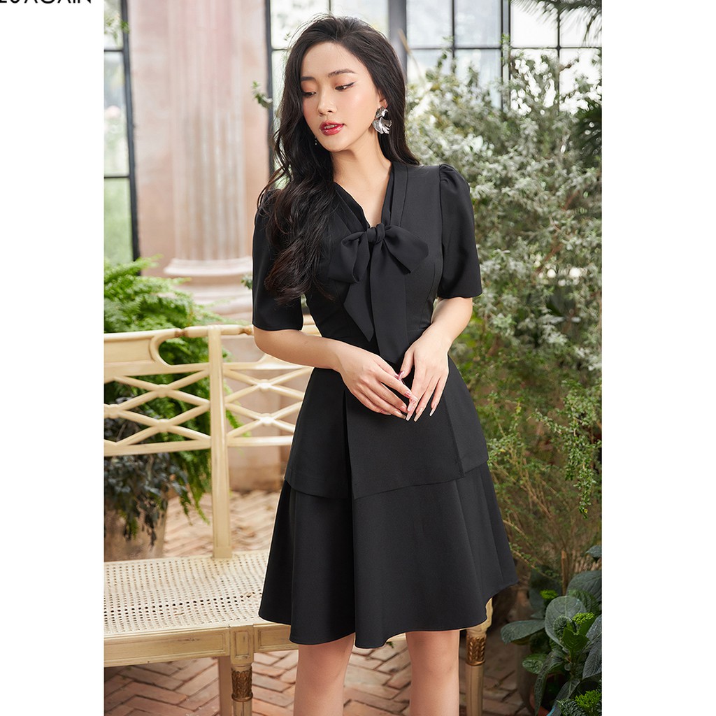 Đầm váy nữ công sở 92WEAR 2 MÀU, đủ size, nơ buộc cổ DEA1205