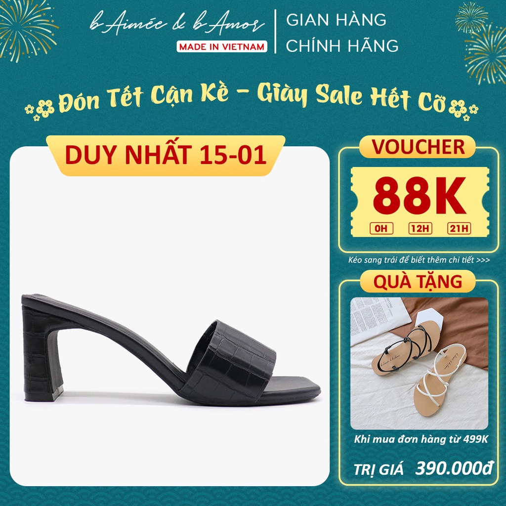 Giày cao gót nữ thời trang dáng guốc sandal đế vuông cao 7p mũi vuông quai ngang cao cấp bAimée &amp; bAmor MS1663 02