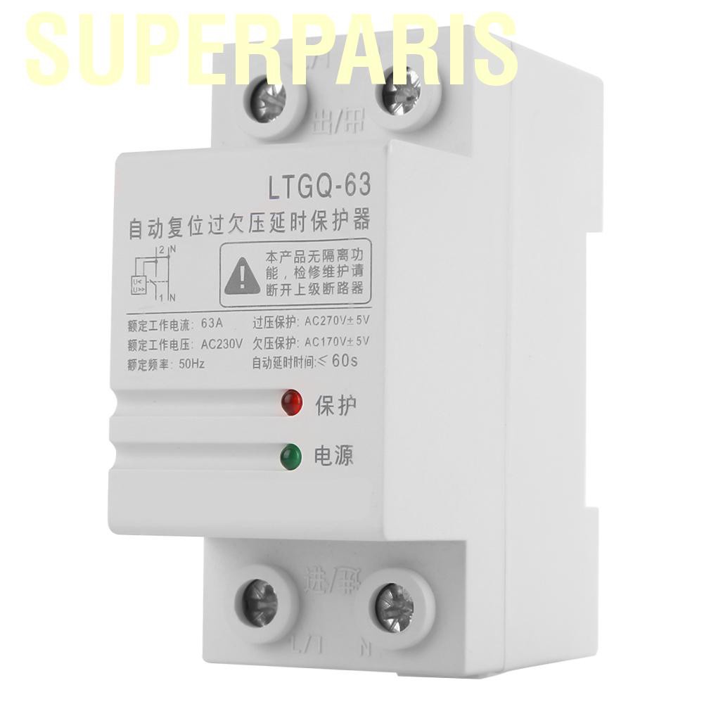 Superparis  230V Adjustable Automatic Reconnect Over Voltage And Under Protection Relay 2P63A