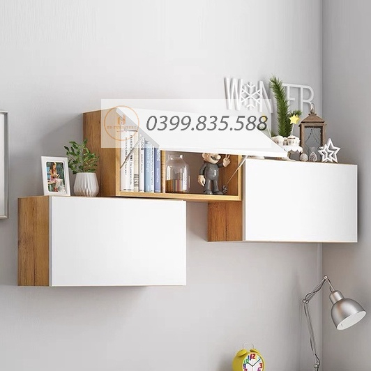 Tủ kệ gỗ treo tường trang trí cánh hất gỗ MDF cao cấp nhập khẩu phong cách tối giản hiện đại dễ dàng lắp ghép