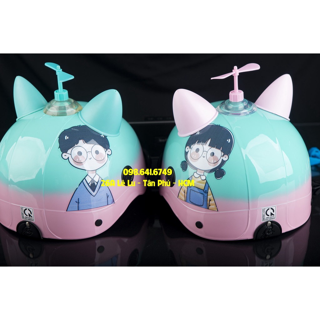 MŨ NÓN BẢO HIỂM NGƯỜI LỚN Cặp đôi Chibi Trai - Hồng Xanh