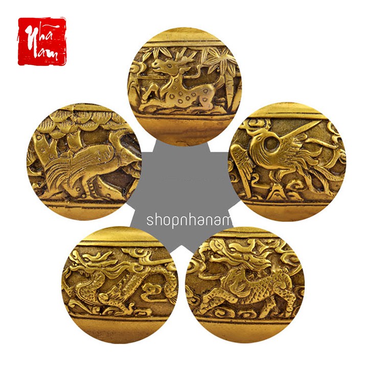 Lư hương đồng vàng cao cấp họa tiết rồng thắp trầm hương