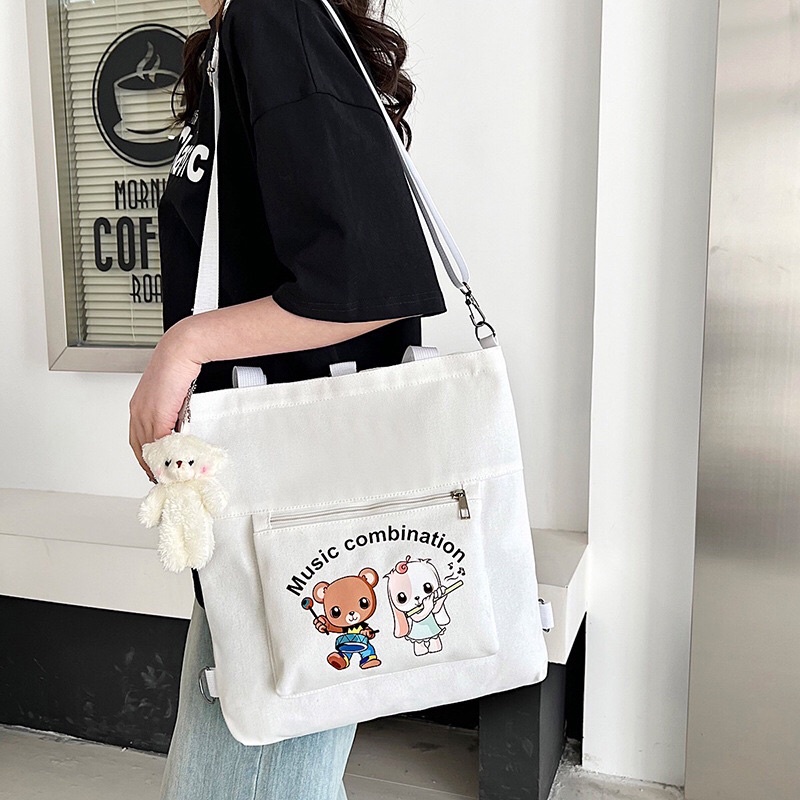 Túi vải tote túi học sinh thời trang hàng đẹp tặng kèm móc gâu dễ thương