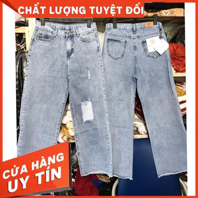 Quần jeans ống rộng cắt gối- hình thật mẫu mặc