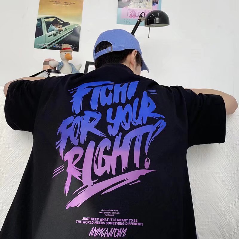 【M-8XL】Áo Thun Nam In Chữ Xu Hướng Hip Hop Đường Phố Mới