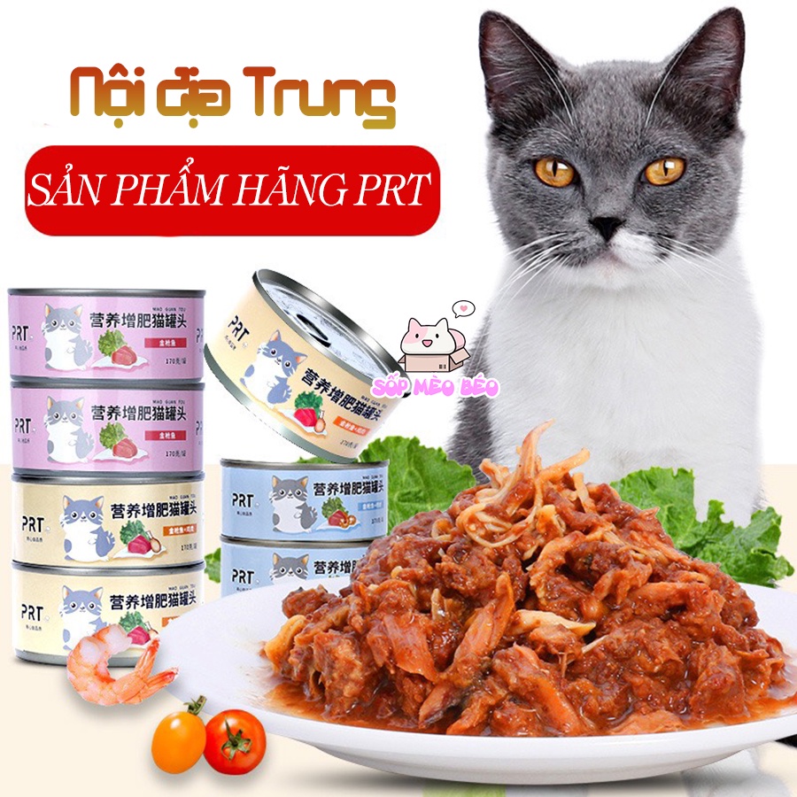 Thức Ăn lon riêng biệt cho Mèo 170gr từ hãng PRT 100% thịt cá hải sản tươi