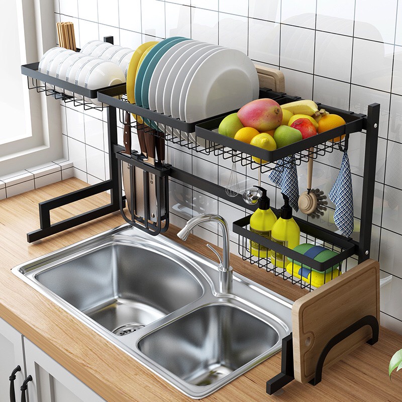Kệ úp bát đĩa trên bồn rửa 85cm , giá để bát 2 tầng khung thép sơn tĩnh điện cao cấp