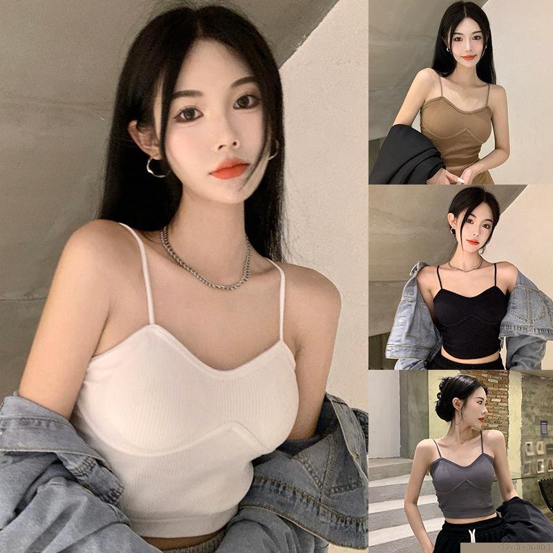 Áo tank top hai dây có mút lót ngực màu sắc đơn giản cho nữ