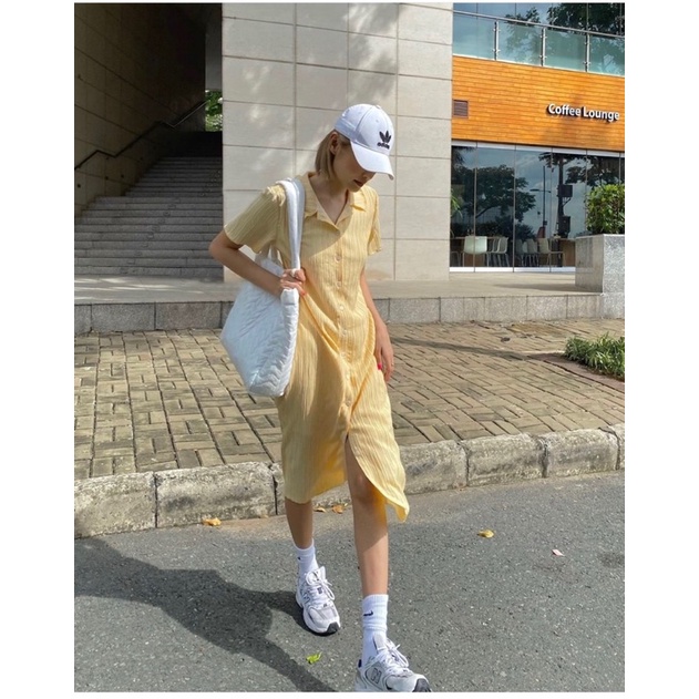 Váy Đầm Nữ Polo Cổ Đức Dáng Dài Chất Tăm Cúc Dọc