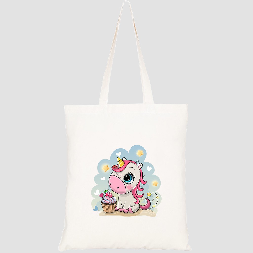 Túi vải tote canvas HTFashion in hình cute cartoon unicorn cupcake on HT378