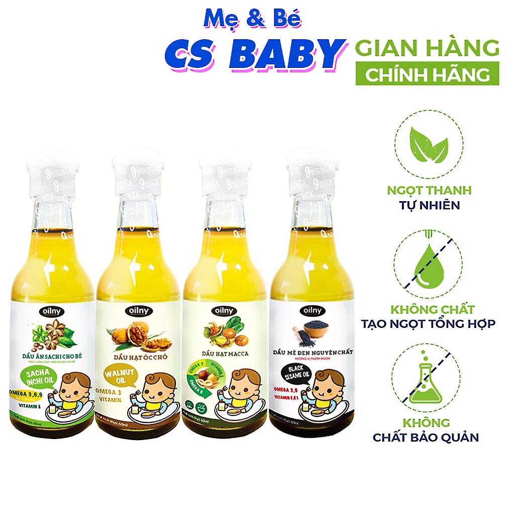 Dầu mè đen, hạnh nhân, óc chó, sachi ,hạt chia, hạnh nhân  cho bé ăn dặm từ 6 tháng tuổi- Cs Baby