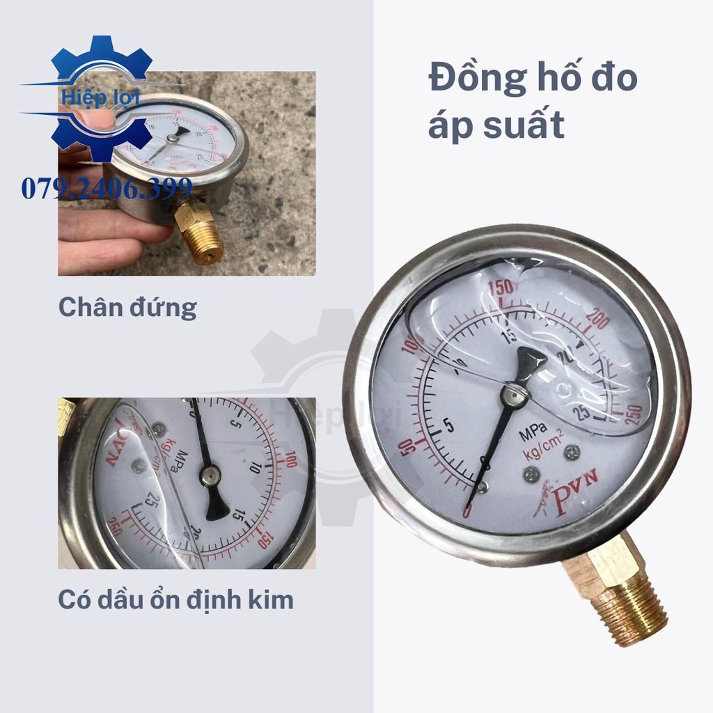 Đồng hồ áp suất hơi/ dầu/ nước chân đứng