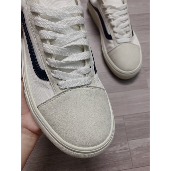 Giày thể thao vải Vans trắng xám sọc đen nam nữ hàng chuẩn ảnh chụp full hộp