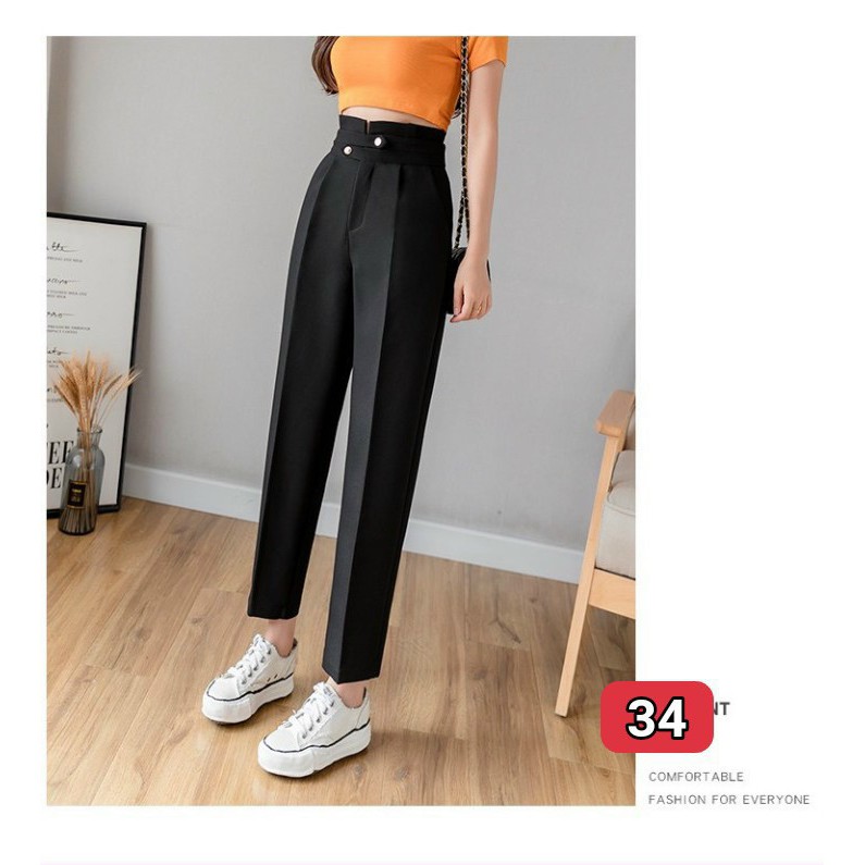 Quần beggy vải tuyết mưa 2 cúc chéo công sở cao cấp, bền đẹp Form suông thoải mái 2 cúc 2 màu trắng đen.34 | BigBuy360 - bigbuy360.vn