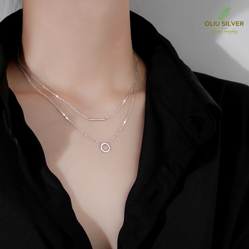 Dây Chuyền Bạc S925 Hình Học Geometric Dạng Layer Trẻ Trung Cá Tính | Vòng Cổ Nữ Trang Sức Bạc Thời Trang