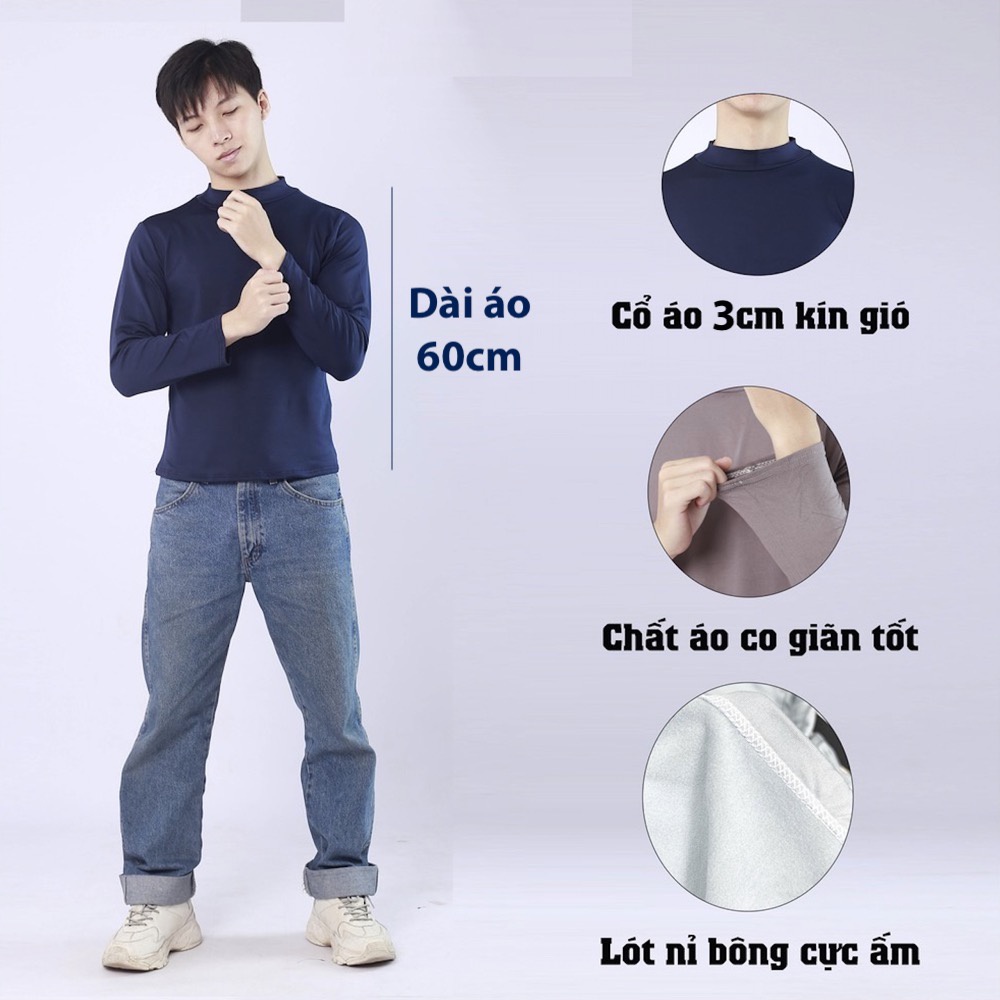 Áo Giữ Nhiệt Nam RENEE Cổ Cao 3CM Lót Nỉ Chất Cotton Cao Cấp Dài Tay Dáng Ôm Body - A20 | BigBuy360 - bigbuy360.vn