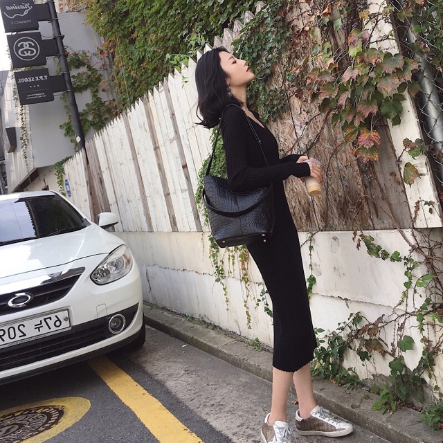 Váy len dáng dài phong cách hàn quốc thời trang thu đông Quảng Châu 2020