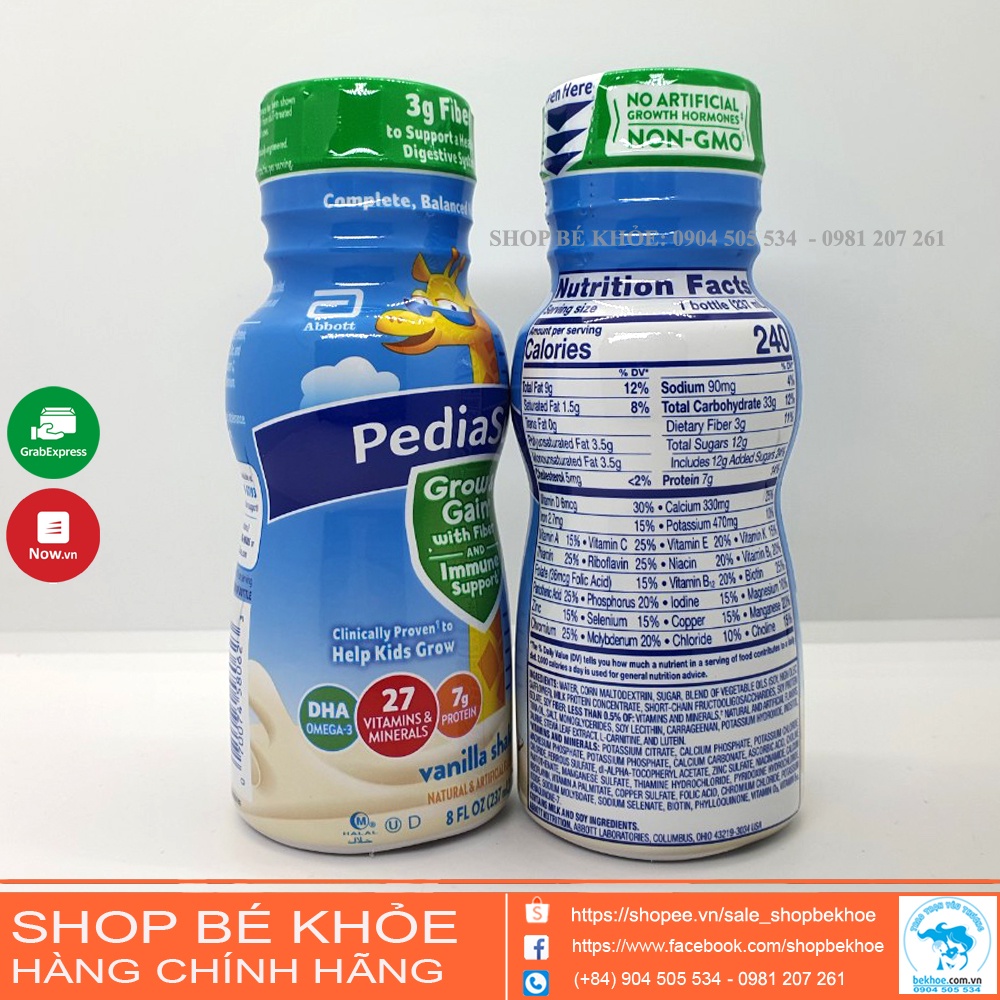 Sữa nước Pediasure Grow&amp;gain dành cho bé còi biếng ăn - 237ml: Mỹ (thùng 24 chai)