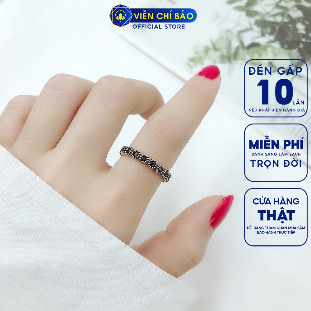 Nhẫn bạc nữ đính đá đen chất liệu bạc 925 thời trang phụ kiện trang sức nữ Viễn Chí Bảo N000234