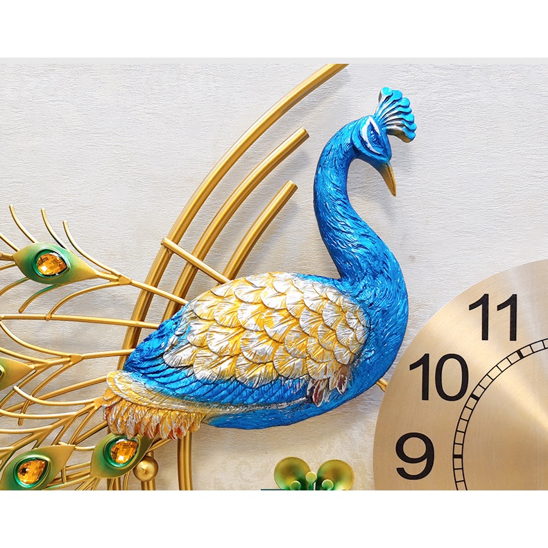 Đồng hồ treo tường chim công đôi phòng khách SENCOM, đồng hồ trang trí decor đối xứng cỡ lớn - 2888