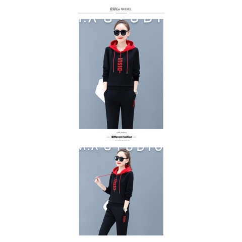 Bộ áo hoodie + quần dài thể thao chạy bộ dáng rộng phong cách Hàn Quốc mới size lớn thời trang thu đông cho nữ | BigBuy360 - bigbuy360.vn