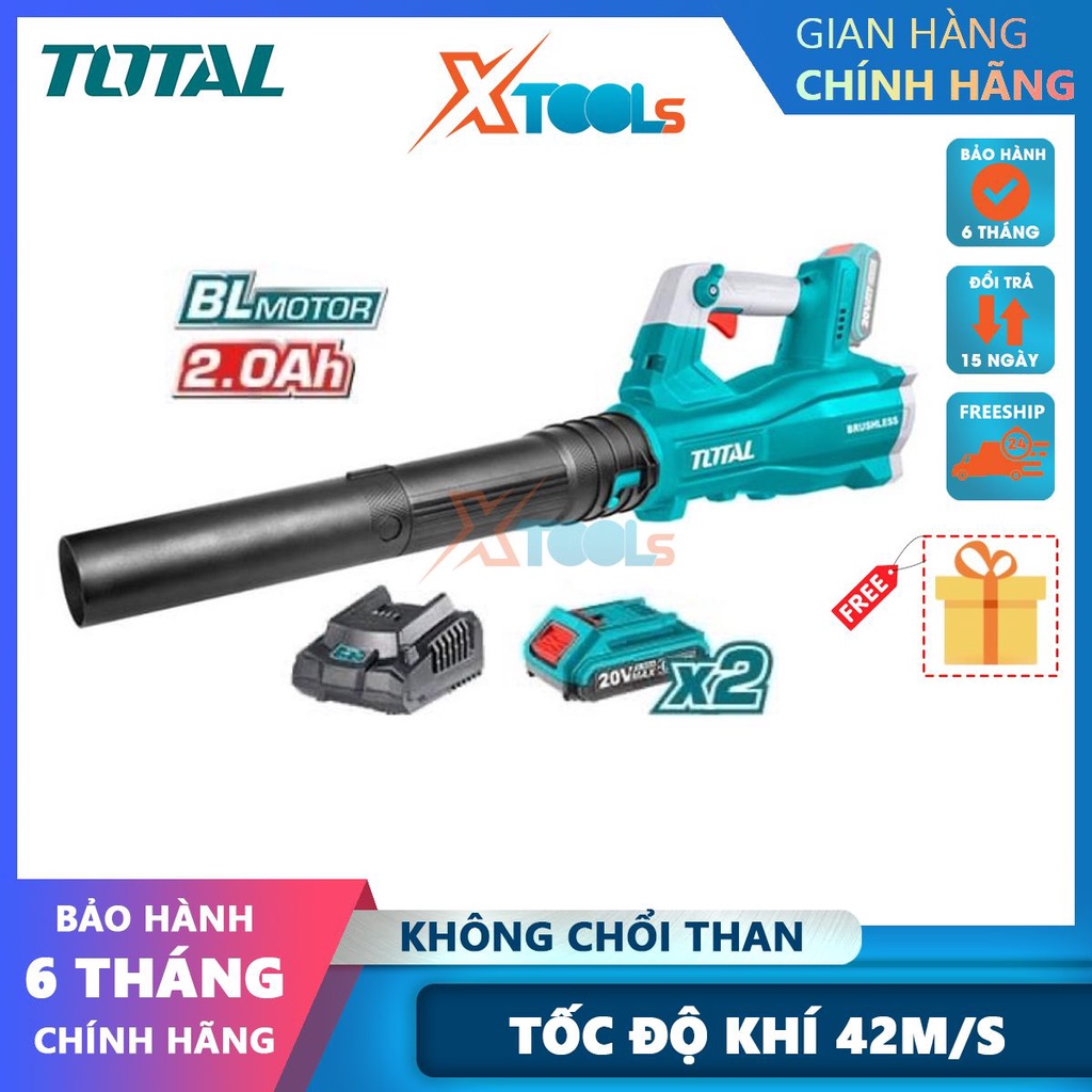 Máy thổi bụi dùng pin 20V TOTAL TABLI204282 kèm 2 pin 1 sạc, máy thổi lá cầm tay Điện thế pin 20V- CHÍNH HÃNG- XTOOLS