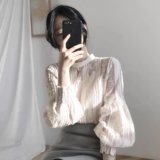 Áo ren dài tay 2 lớp - Áo sơ mi nữ dài tay Quảng Châu hàng đẹp