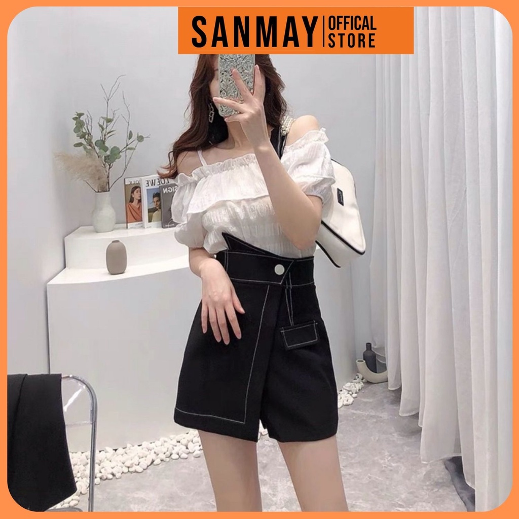 Quần Giả Váy Nữ SANJOLI Chân Váy Ngắn Công Sở Thiết Kế Cạp Cao Dáng Váy Chữ A 2 Màu Trắng Đen CV007