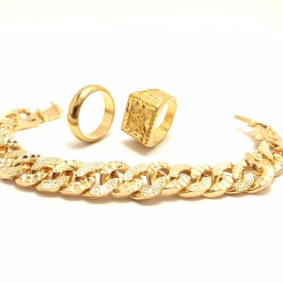 Bộ trang sức nam mạ vàng 24k gồm ( Lắc tay - Nhẫn phát lộc - Nhẫn 5 chỉ ) không phai mầu