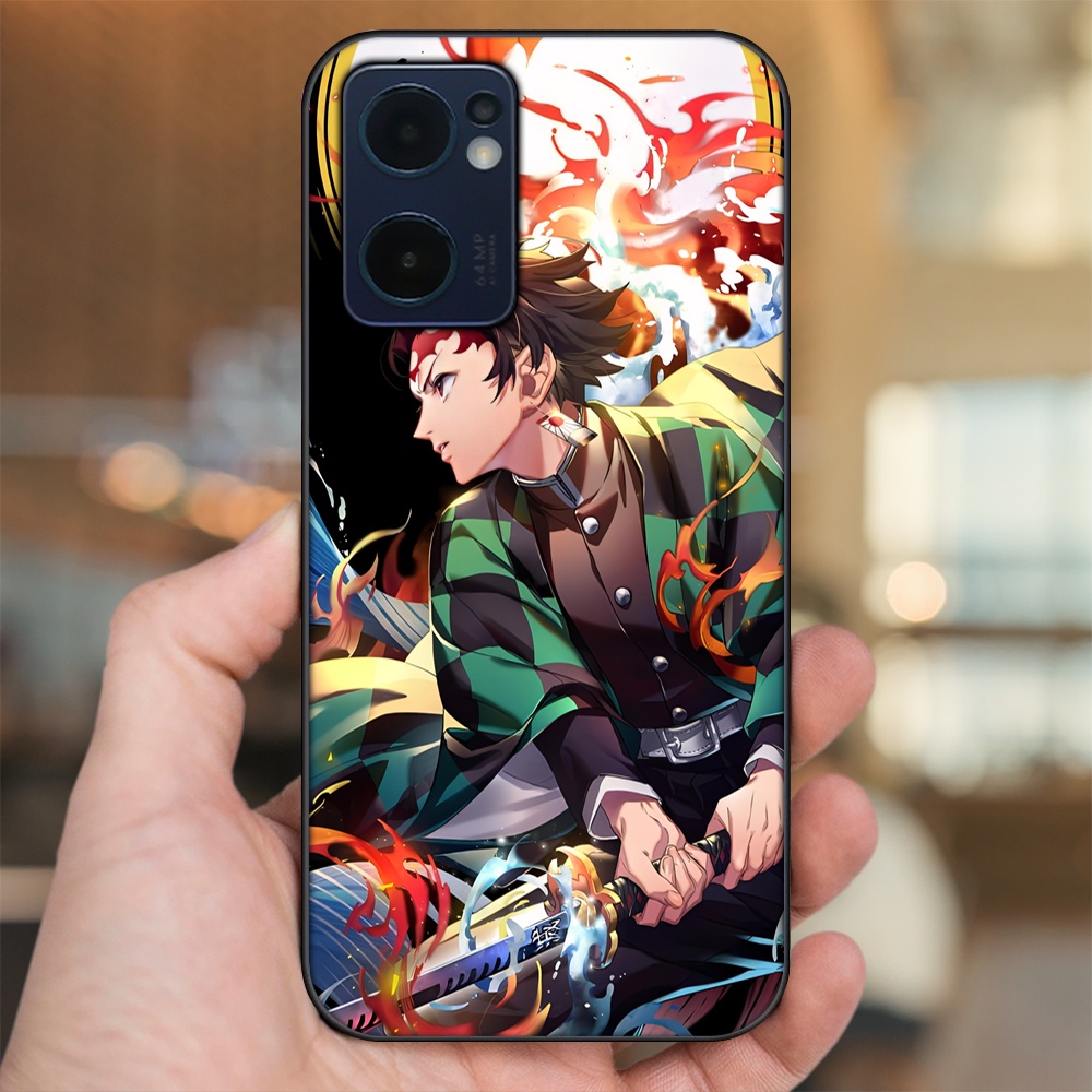 Ốp lưng Oppo Reno 7 5G viền đen in hình Tanjiro Kimetsu No Yaiba