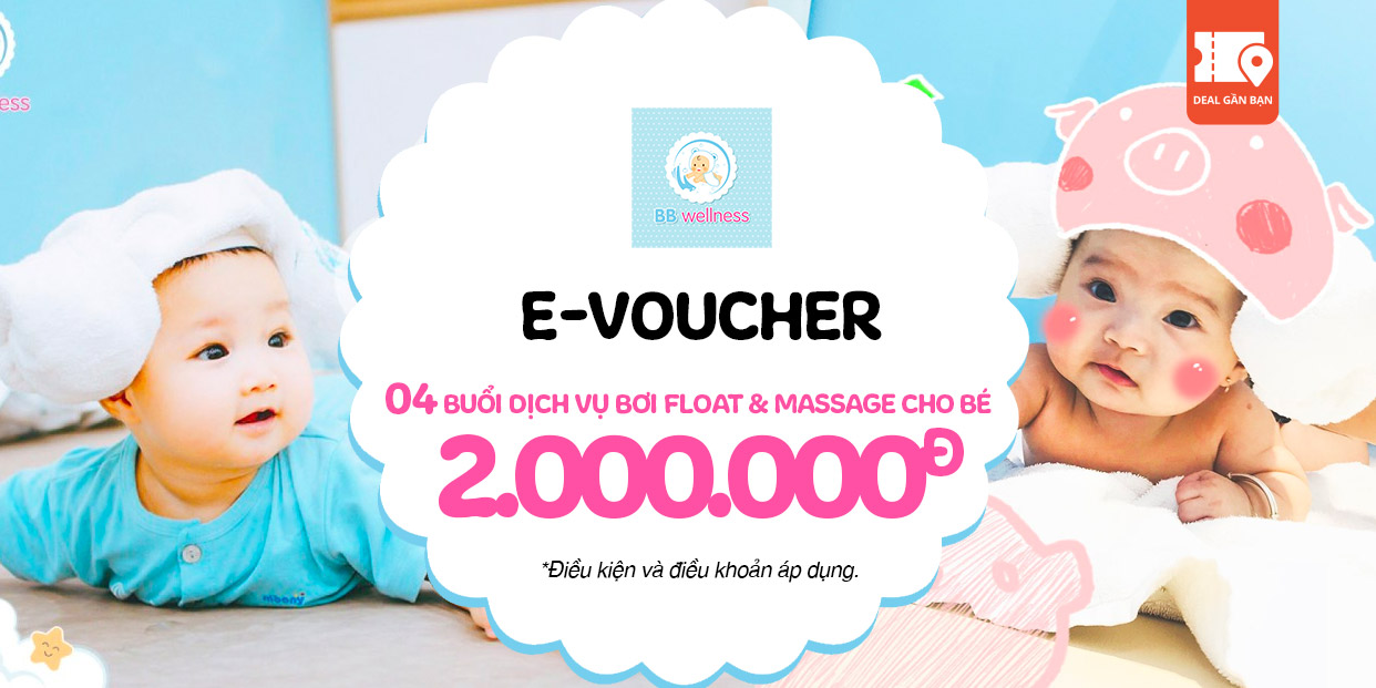 E-Voucher BB Wellness 4 buổi dịch vụ bơi Float & Massage cho bé