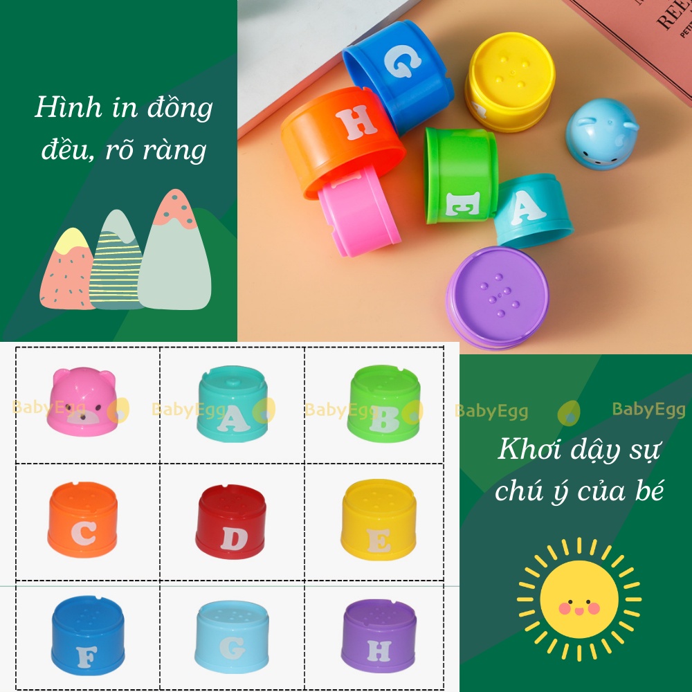 Đồ chơi tháp chồng, xếp cốc cho bé học chữ, số, màu sắc cho bé trai bé gái 1 2 tuổi babyegg