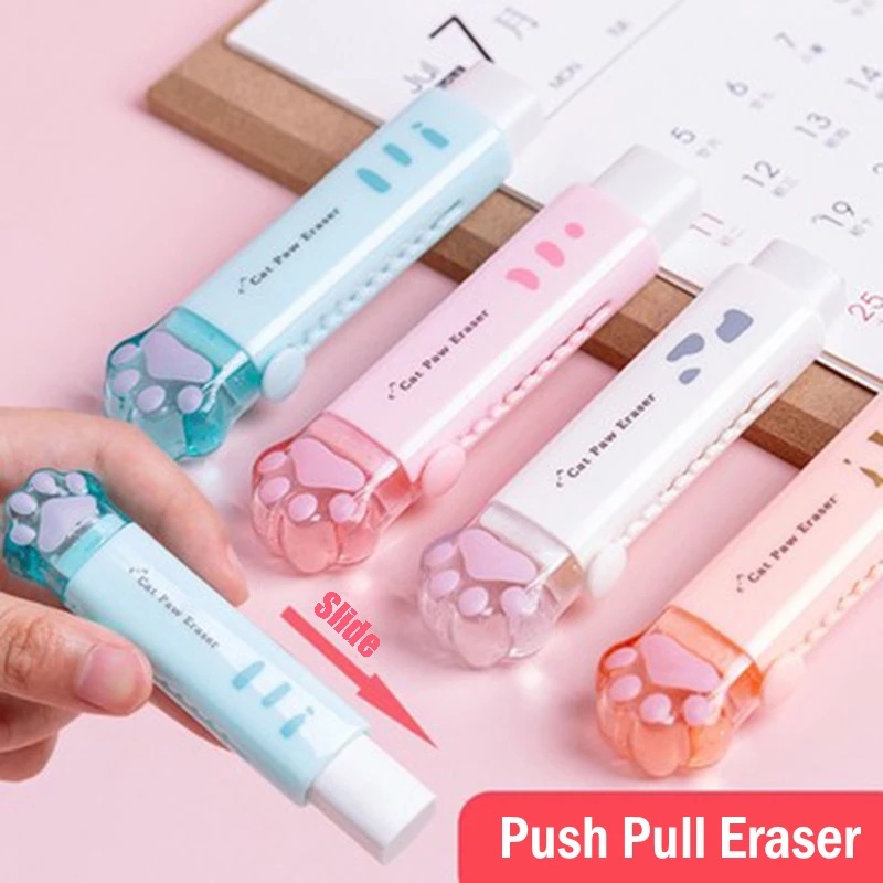 1 Set Cục Tẩy Bút Chì Hình Bàn Chân Mèo Sáng Tạo Có Thể Thu Gọn