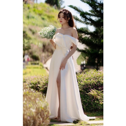 ĐẦM MAXI TRỄ VAI NƠ XẺ ĐÙI FULL SIZE S/M/L/XL