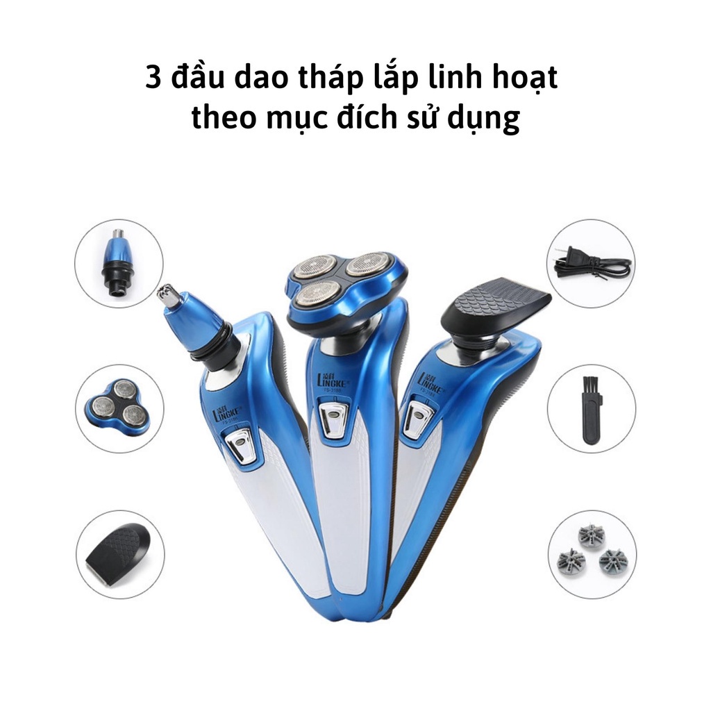 Máy cạo râu đa năng DARKFOX 3 trong 1 ba đầu dao độc lập ôm sát khuôn mặt làm sạch nhanh không gây tổn thương da MCR03