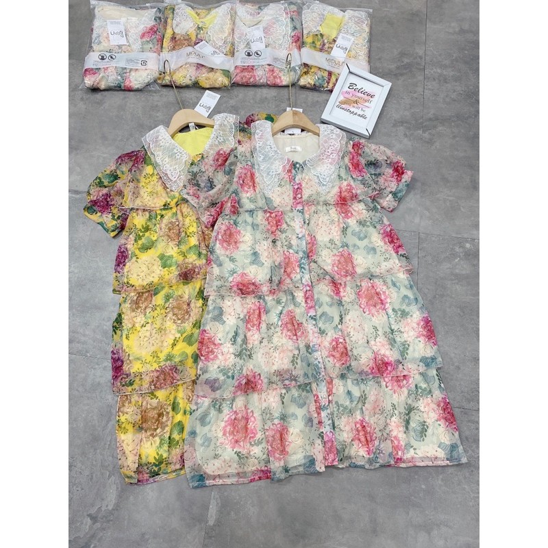 [Hàng Chuẩn] Váy Hoa Babydoll Tầng Cổ Ren 2 Màu Sang Chảnh Có Ảnh Thật Kèm Video | BigBuy360 - bigbuy360.vn
