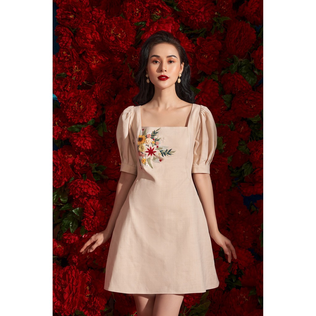 OLV - Đầm thêu Rachel Square Neck Embro