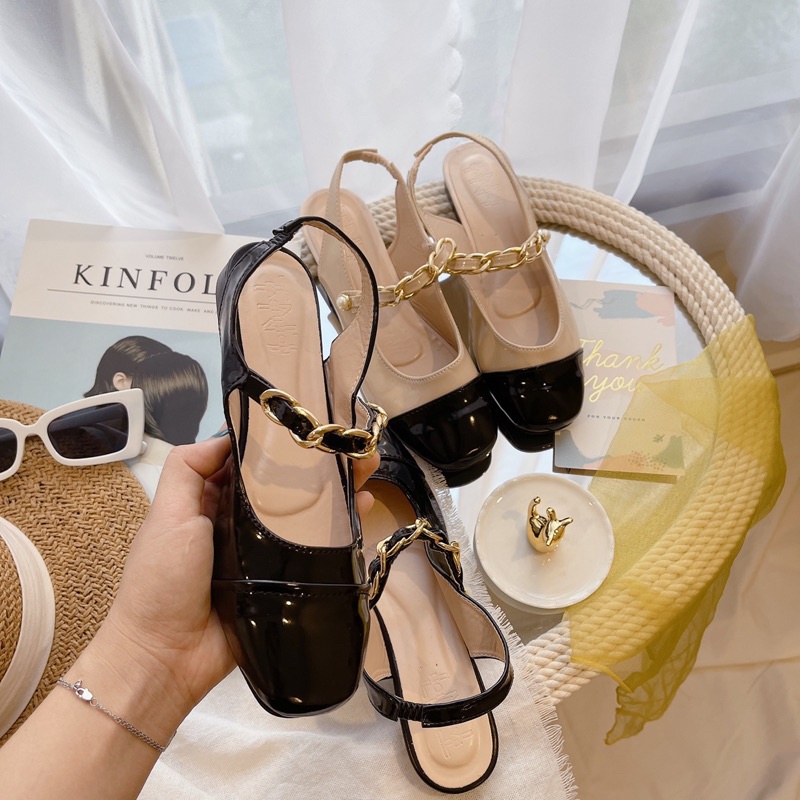 Giày Quai Hậu Gót Thấp Đính Ngọc- Kèm Clip Thật